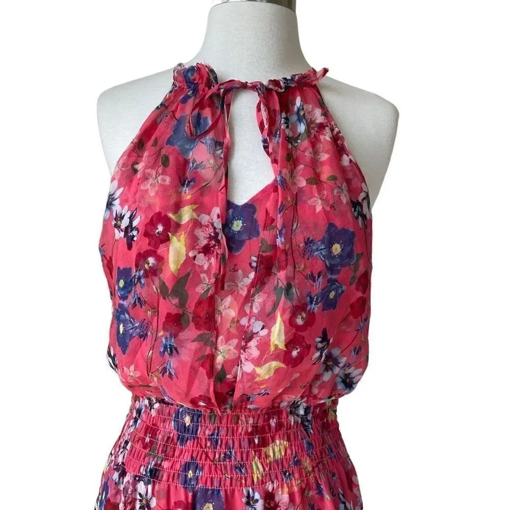 Parker Serenity 100% Silk Cocktail Party Mini Dress Floral Coral Size Small S - Picture 10 of 10